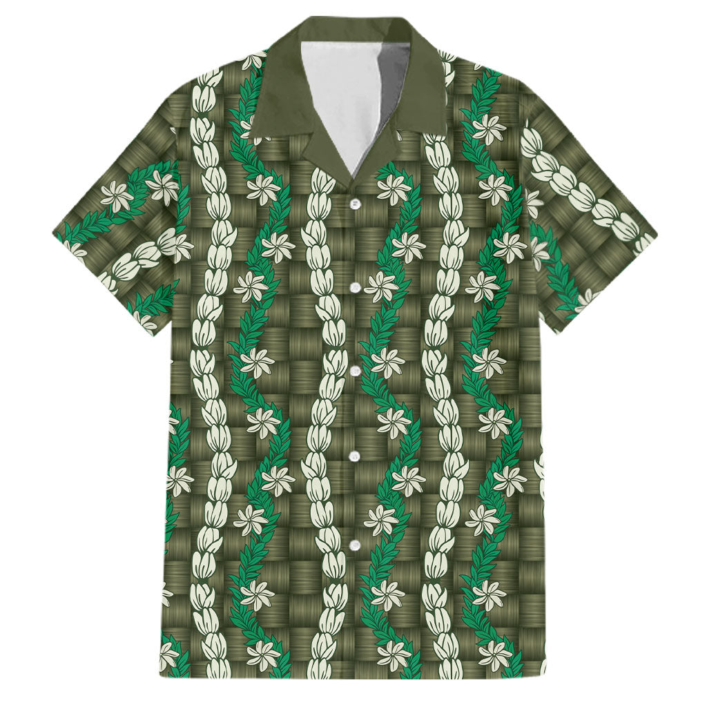 Pikake Maile Tiare Lei Family Matching Off The Shoulder Long Sleeve Dress and Hawaiian Shirt Omaomao Lauhala Pattern