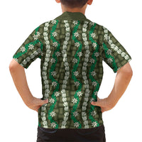 Pikake Maile Tiare Lei Family Matching Off Shoulder Short Dress and Hawaiian Shirt Omaomao Lauhala Pattern