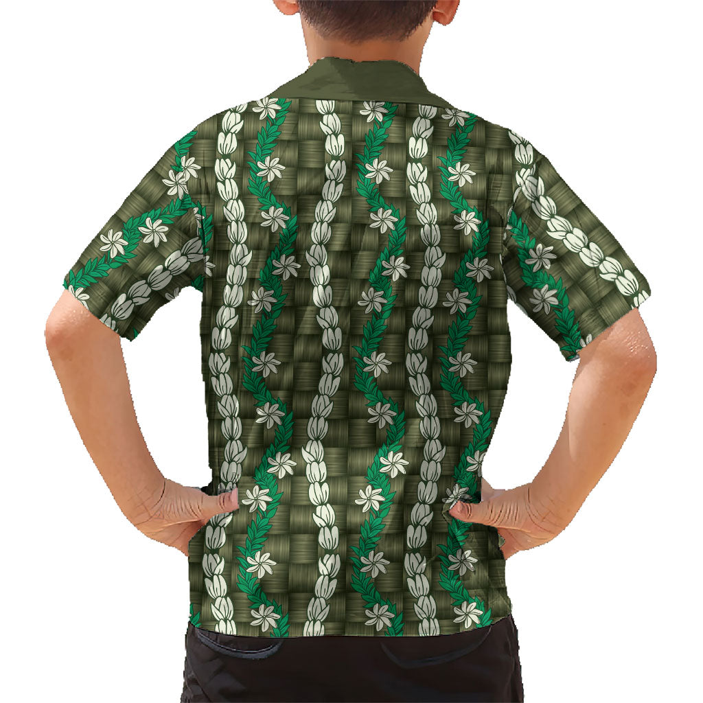 Pikake Maile Tiare Lei Family Matching Summer Maxi Dress and Hawaiian Shirt Omaomao Lauhala Pattern