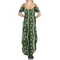 Pikake Maile Tiare Lei Family Matching Summer Maxi Dress and Hawaiian Shirt Omaomao Lauhala Pattern