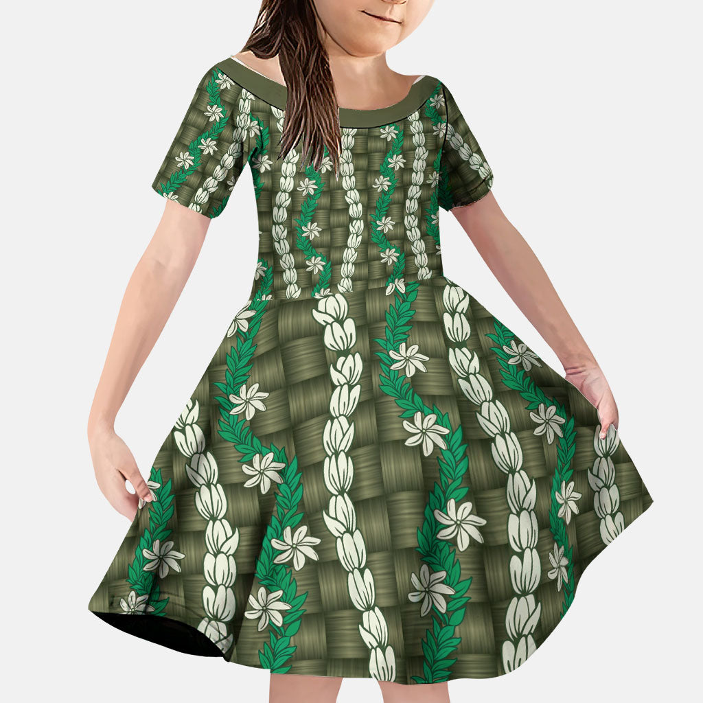Pikake Maile Tiare Lei Family Matching Tank Maxi Dress and Hawaiian Shirt Omaomao Lauhala Pattern