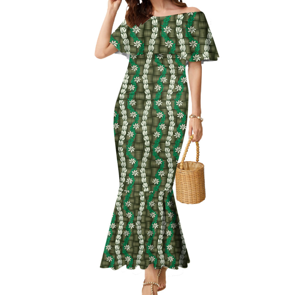 Pikake Maile Tiare Lei Mermaid Dress Omaomao Lauhala Pattern LT01 Women Green - Polynesian Pride