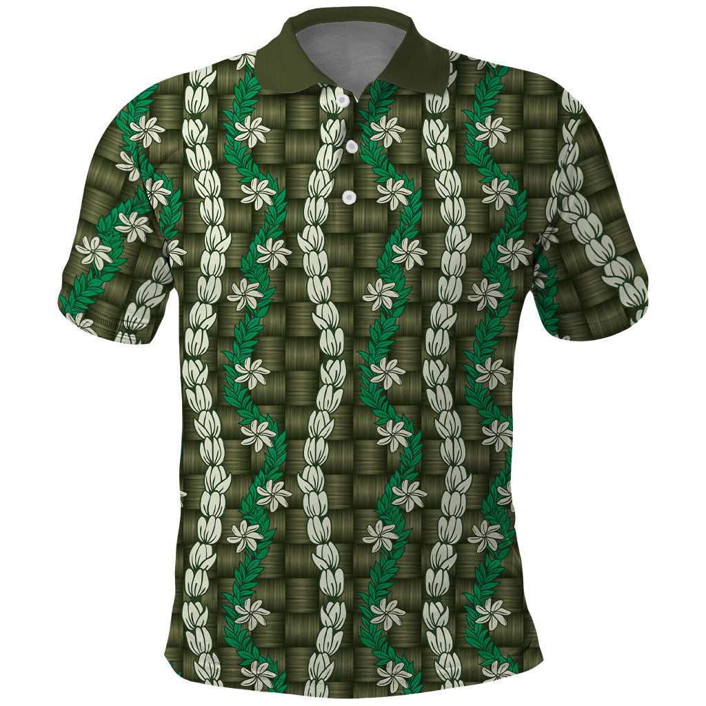 Pikake Maile Tiare Lei Polo Shirt Omaomao Lauhala Pattern
