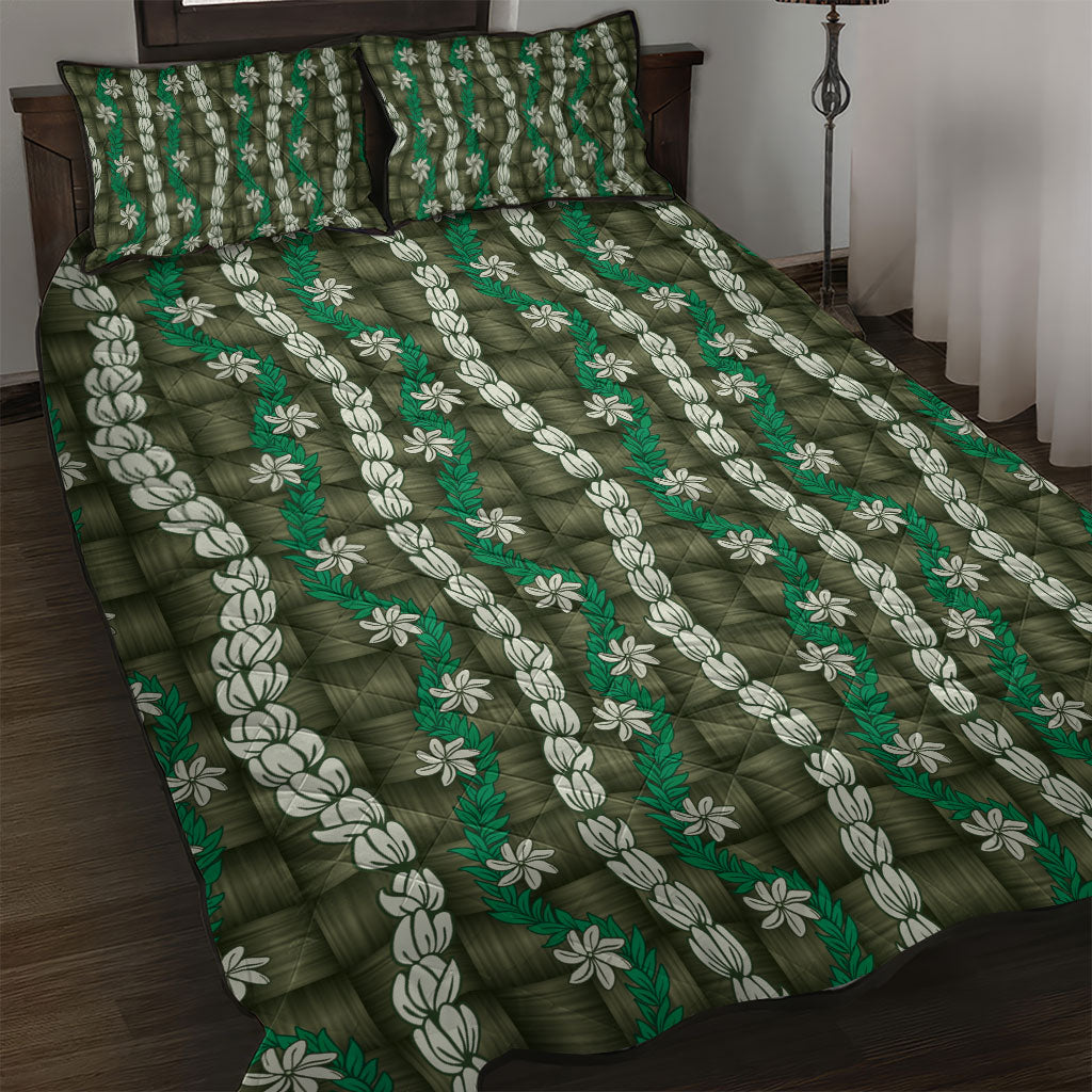 Pikake Maile Tiare Lei Quilt Bed Set Omaomao Lauhala Pattern