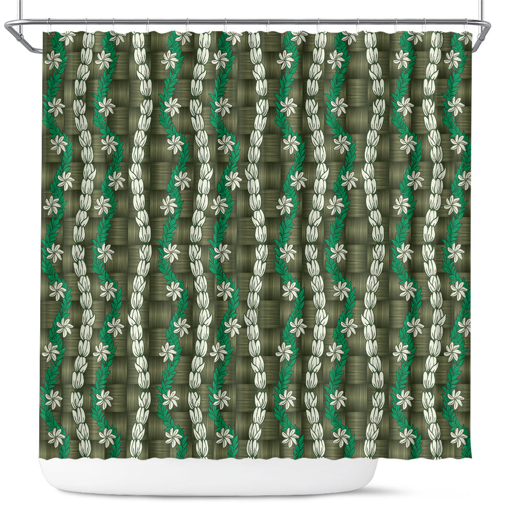 Pikake Maile Tiare Lei Shower Curtain Omaomao Lauhala Pattern LT01 Green - Polynesian Pride