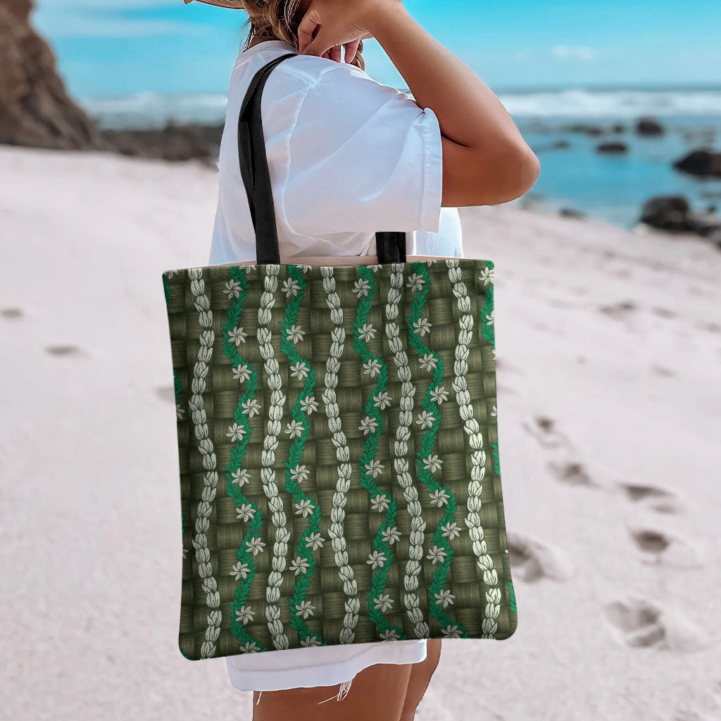 Pikake Maile Tiare Lei Tote Bag Omaomao Lauhala Pattern