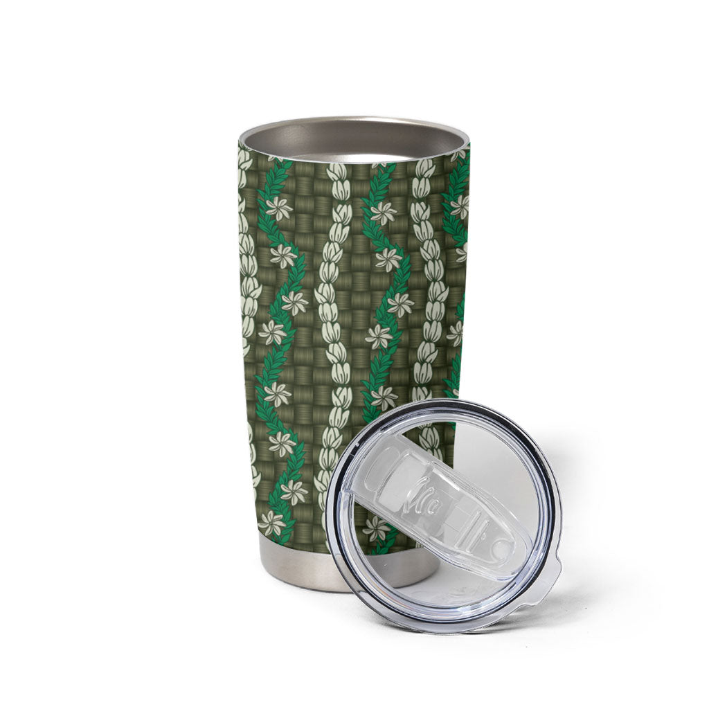 Pikake Maile Tiare Lei Tumbler Cup Omaomao Lauhala Pattern