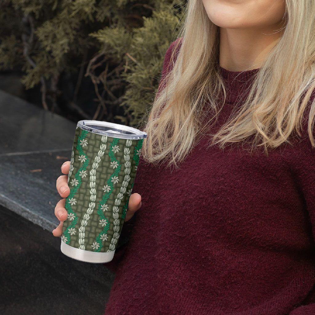Pikake Maile Tiare Lei Tumbler Cup Omaomao Lauhala Pattern