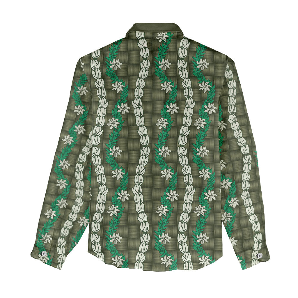 Pikake Maile Tiare Lei Women Casual Shirt Omaomao Lauhala Pattern