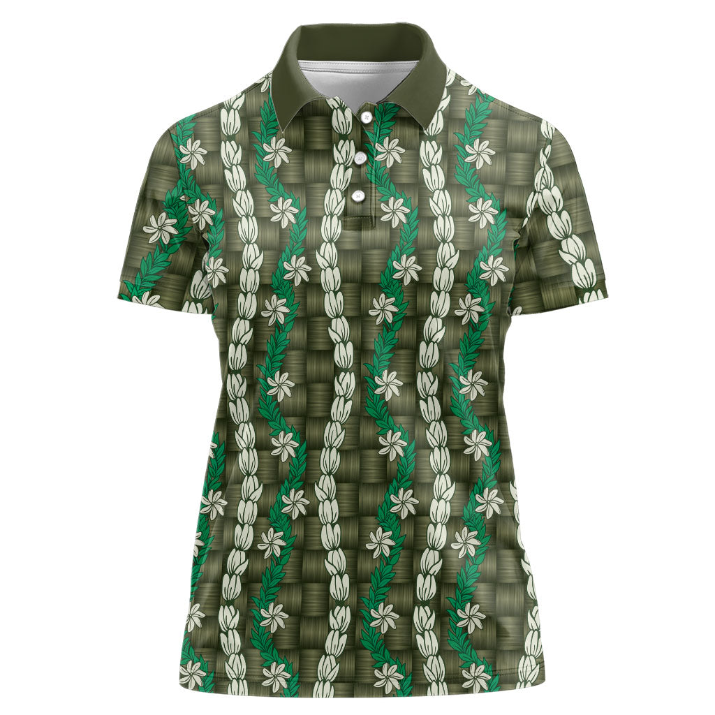 Pikake Maile Tiare Lei Women Polo Shirt Omaomao Lauhala Pattern
