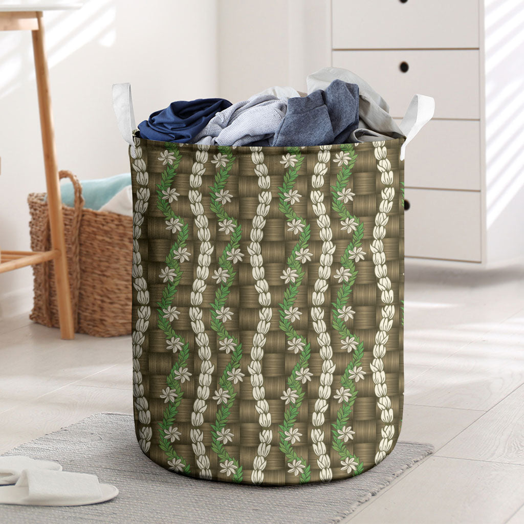 Pikake Maile Tiare Lei Laundry Basket Natural Lauhala Pattern