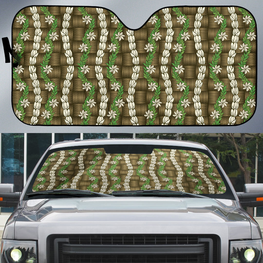 Pikake Maile Tiare Lei Auto Sun Shade Natural Lauhala Pattern LT01 Brown - Polynesian Pride
