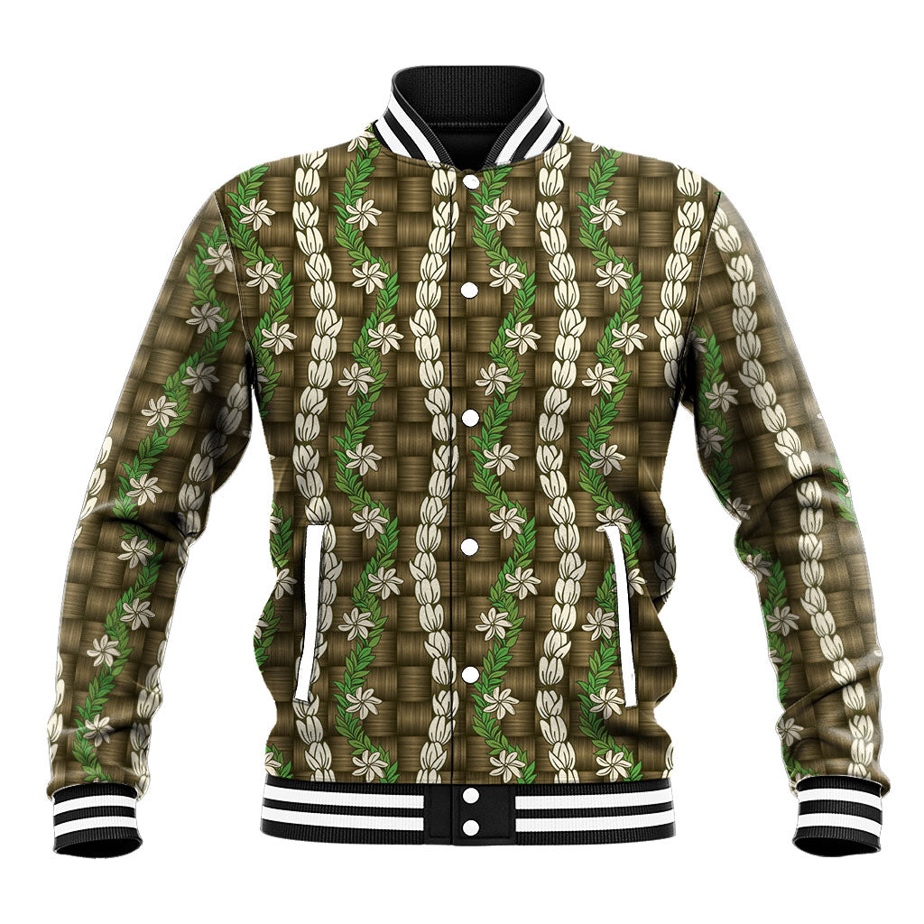 Pikake Maile Tiare Lei Baseball Jacket Natural Lauhala Pattern LT01 Unisex Brown - Polynesian Pride