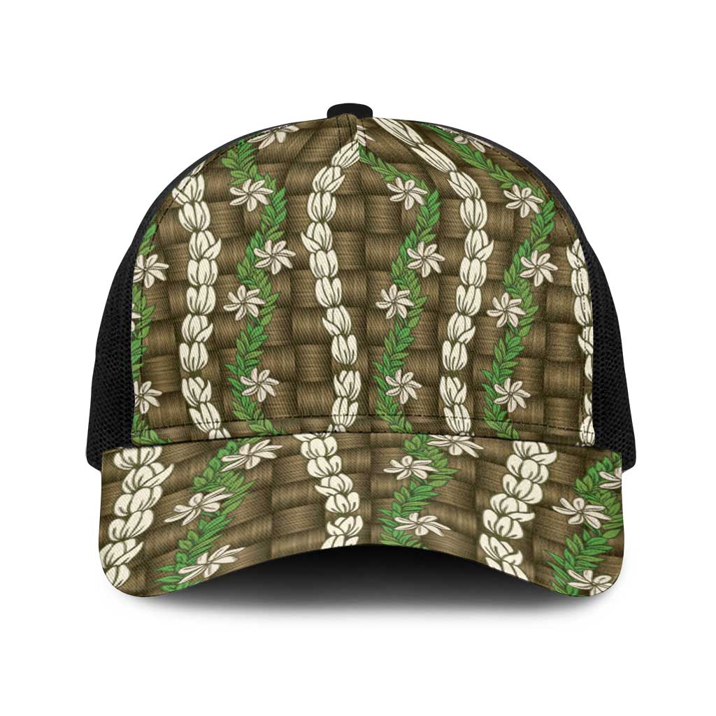 Pikake Maile Tiare Lei Baseball Net Cap Natural Lauhala Pattern LT01 One Size Black Brown - Polynesian Pride