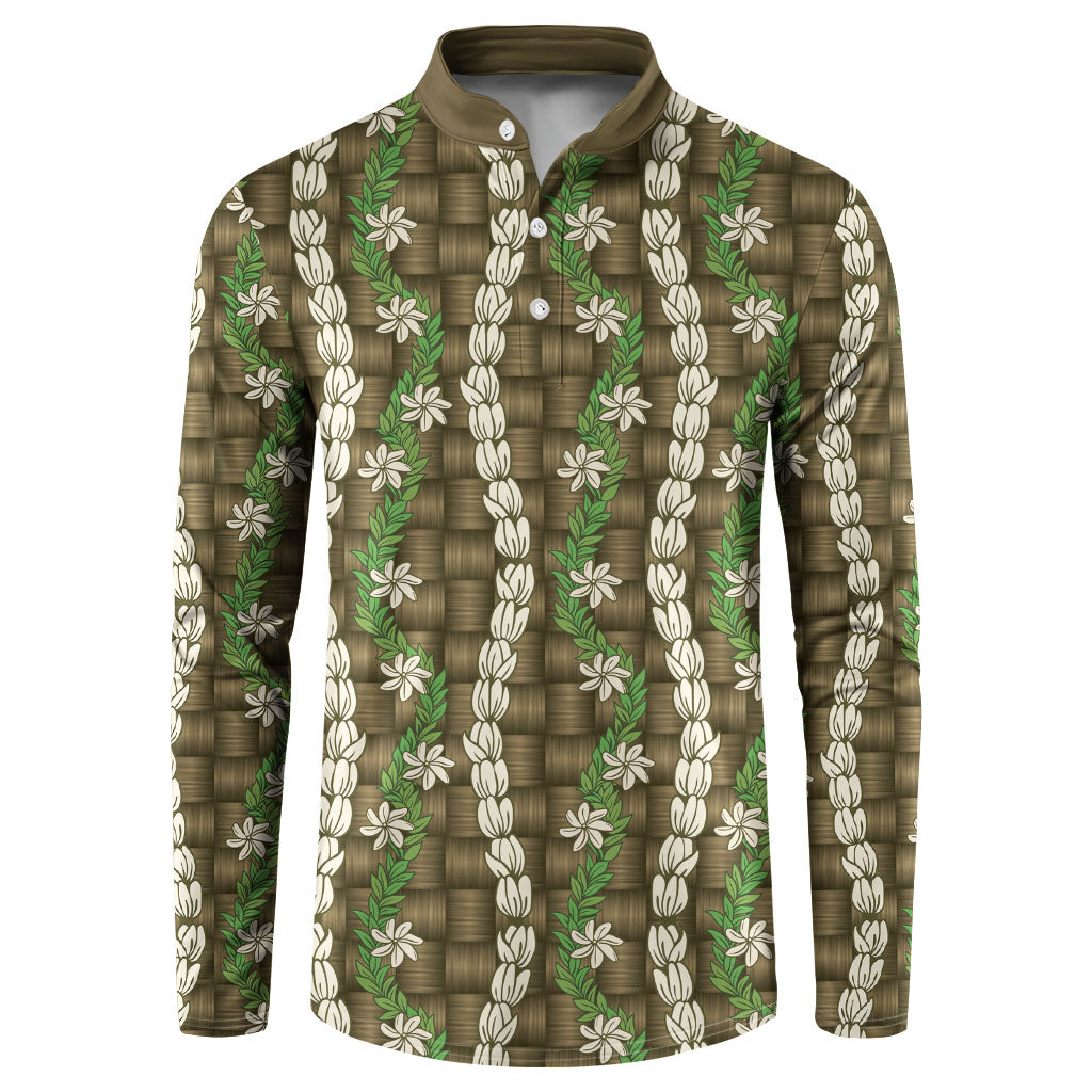 Pikake Maile Tiare Lei Button Sweatshirt Natural Lauhala Pattern LT01 Brown - Polynesian Pride