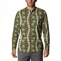 Pikake Maile Tiare Lei Button Sweatshirt Natural Lauhala Pattern