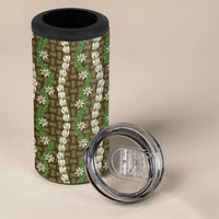 Pikake Maile Tiare Lei 4 in 1 Can Cooler Tumbler Natural Lauhala Pattern