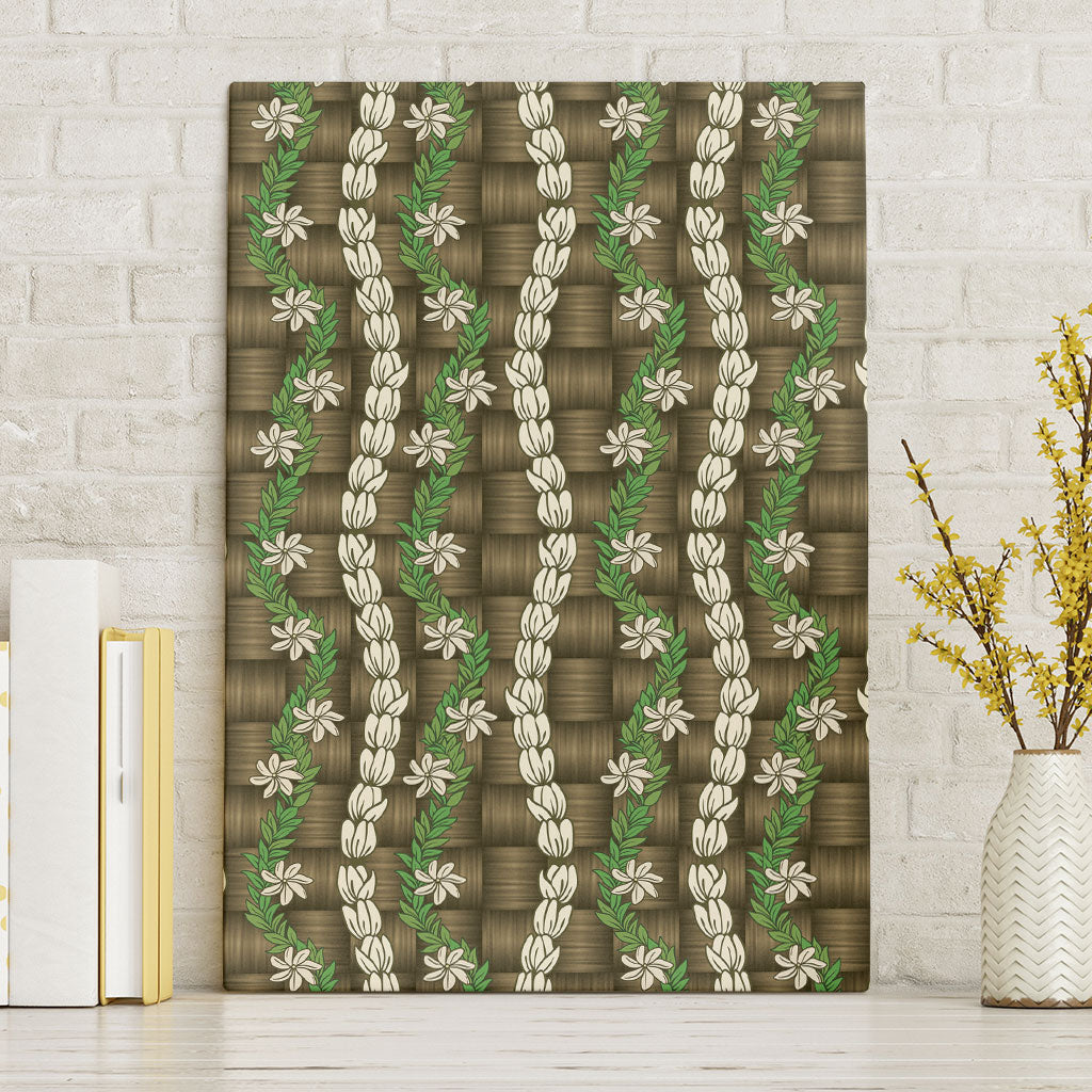 Pikake Maile Tiare Lei Canvas Wall Art Natural Lauhala Pattern LT01 Without Frame Brown - Polynesian Pride