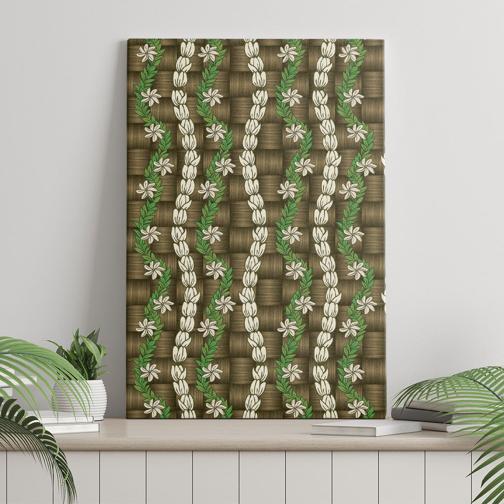Pikake Maile Tiare Lei Canvas Wall Art Natural Lauhala Pattern