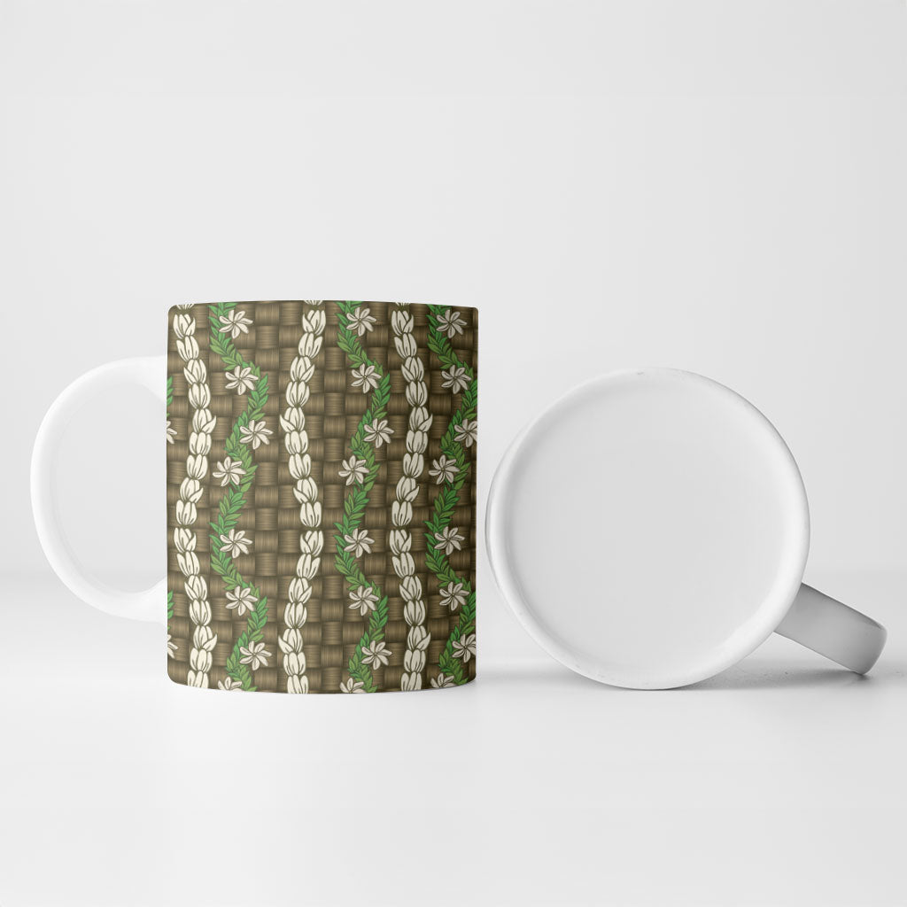 Pikake Maile Tiare Lei Ceramic Mug Natural Lauhala Pattern