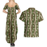 Pikake Maile Tiare Lei Couples Matching Summer Maxi Dress and Hawaiian Shirt Natural Lauhala Pattern LT01 - Polynesian Pride