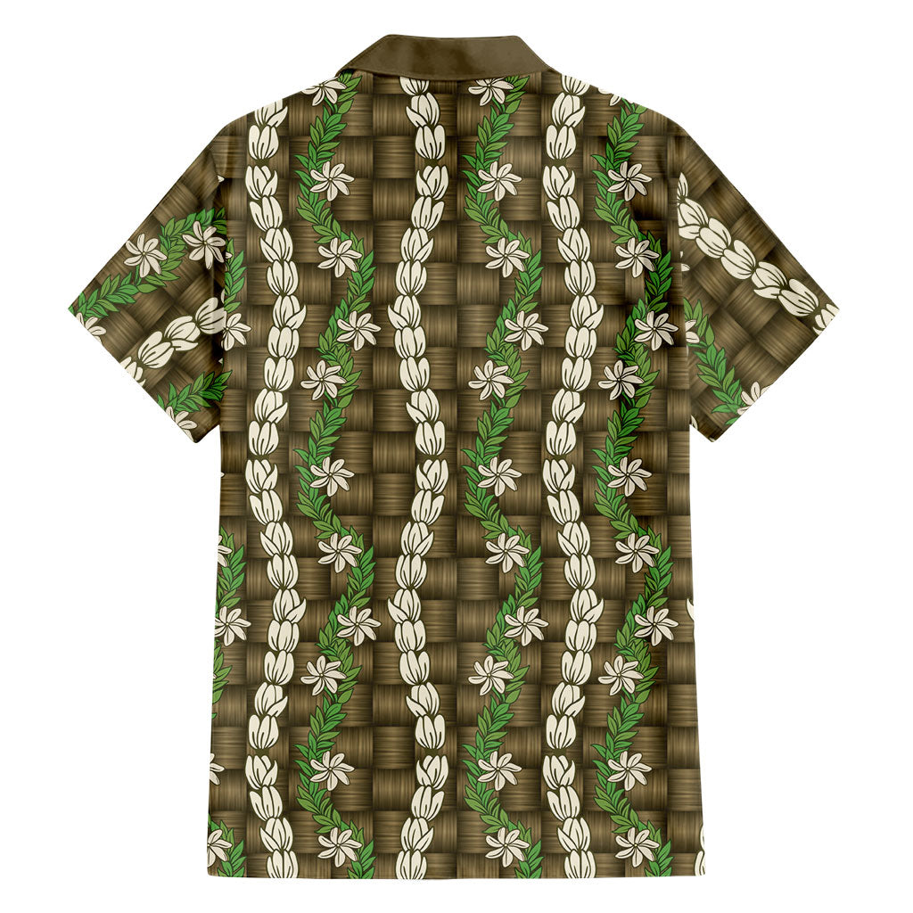 Pikake Maile Tiare Lei Family Matching Summer Maxi Dress and Hawaiian Shirt Natural Lauhala Pattern