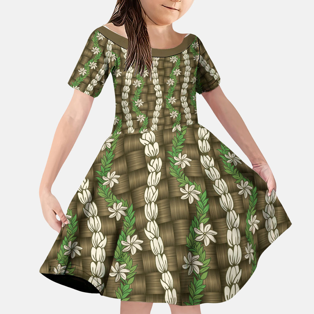 Pikake Maile Tiare Lei Family Matching Tank Maxi Dress and Hawaiian Shirt Natural Lauhala Pattern