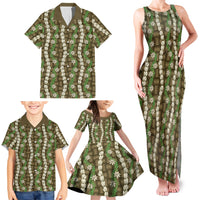 Pikake Maile Tiare Lei Family Matching Tank Maxi Dress and Hawaiian Shirt Natural Lauhala Pattern