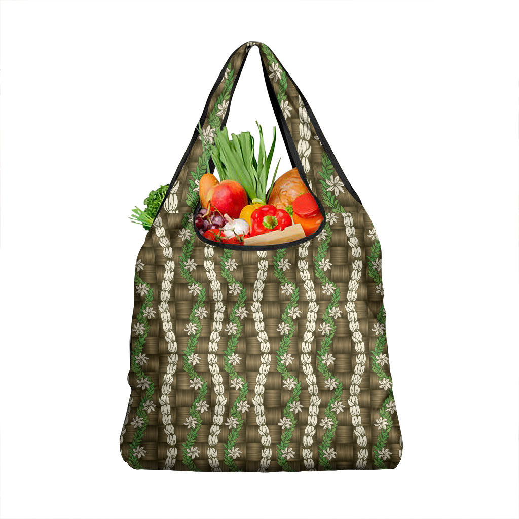 Pikake Maile Tiare Lei Grocery Bag Natural Lauhala Pattern