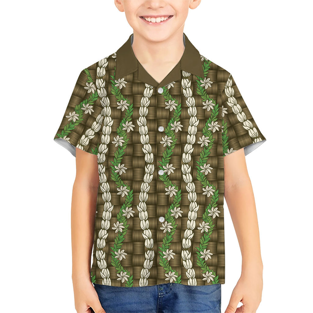 Pikake Maile Tiare Lei Kid Hawaiian Shirt Natural Lauhala Pattern