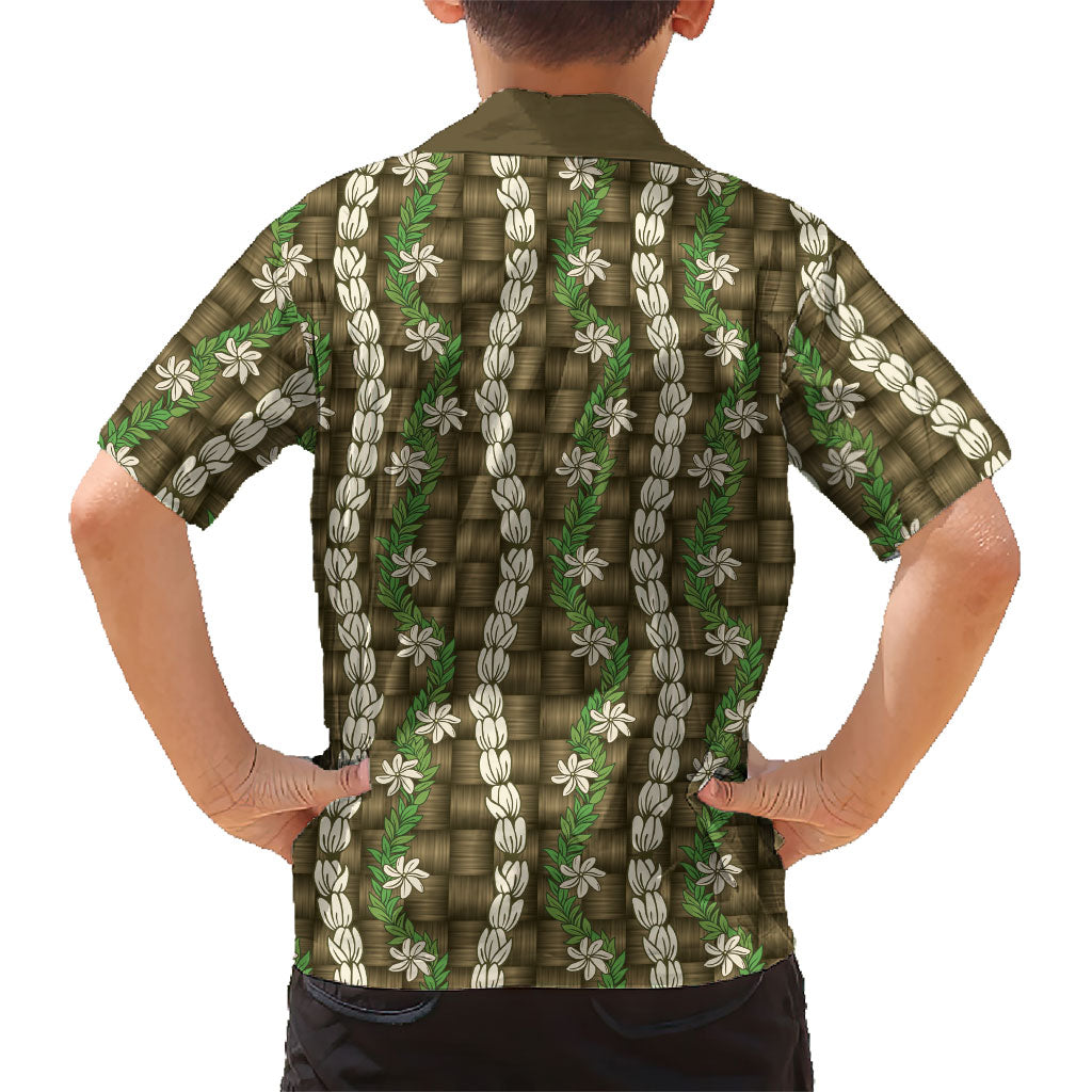Pikake Maile Tiare Lei Kid Hawaiian Shirt Natural Lauhala Pattern