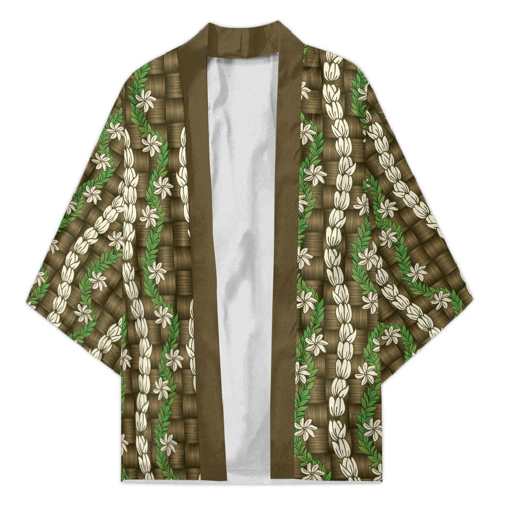 Pikake Maile Tiare Lei Kimono Natural Lauhala Pattern LT01 Unisex Brown - Polynesian Pride