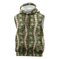 Pikake Maile Tiare Lei Sleeveless Hoodie Natural Lauhala Pattern LT01 Brown - Polynesian Pride