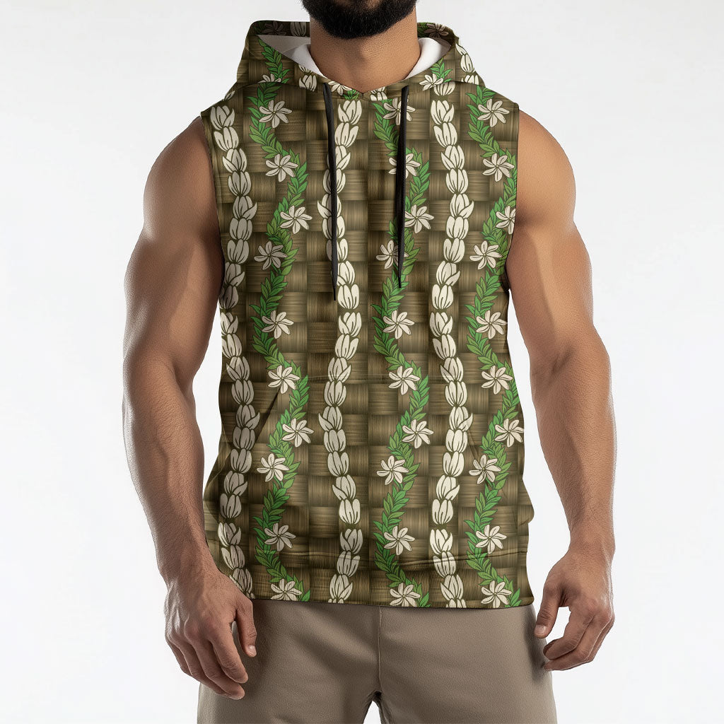 Pikake Maile Tiare Lei Sleeveless Hoodie Natural Lauhala Pattern LT01 - Polynesian Pride