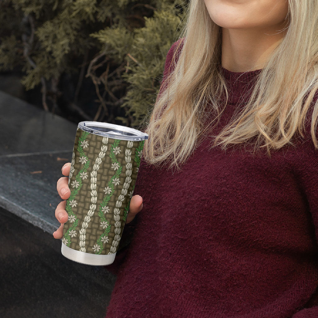 Pikake Maile Tiare Lei Tumbler Cup Natural Lauhala Pattern
