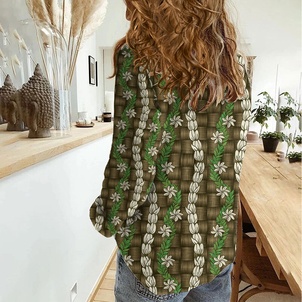 Pikake Maile Tiare Lei Women Casual Shirt Natural Lauhala Pattern