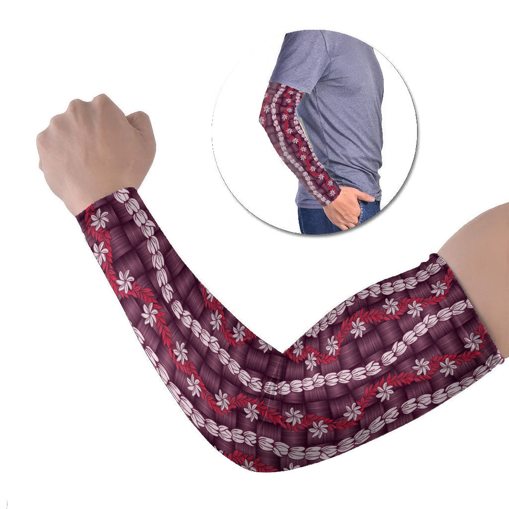 Pikake Maile Tiare Lei Arm Sleeves Akala Lauhala Pattern LT01 Set of 2 Pink - Polynesian Pride