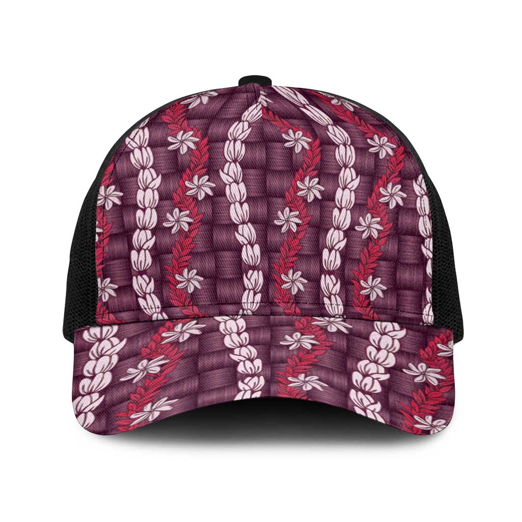 Pikake Maile Tiare Lei Baseball Net Cap Akala Lauhala Pattern LT01 One Size Black Pink - Polynesian Pride