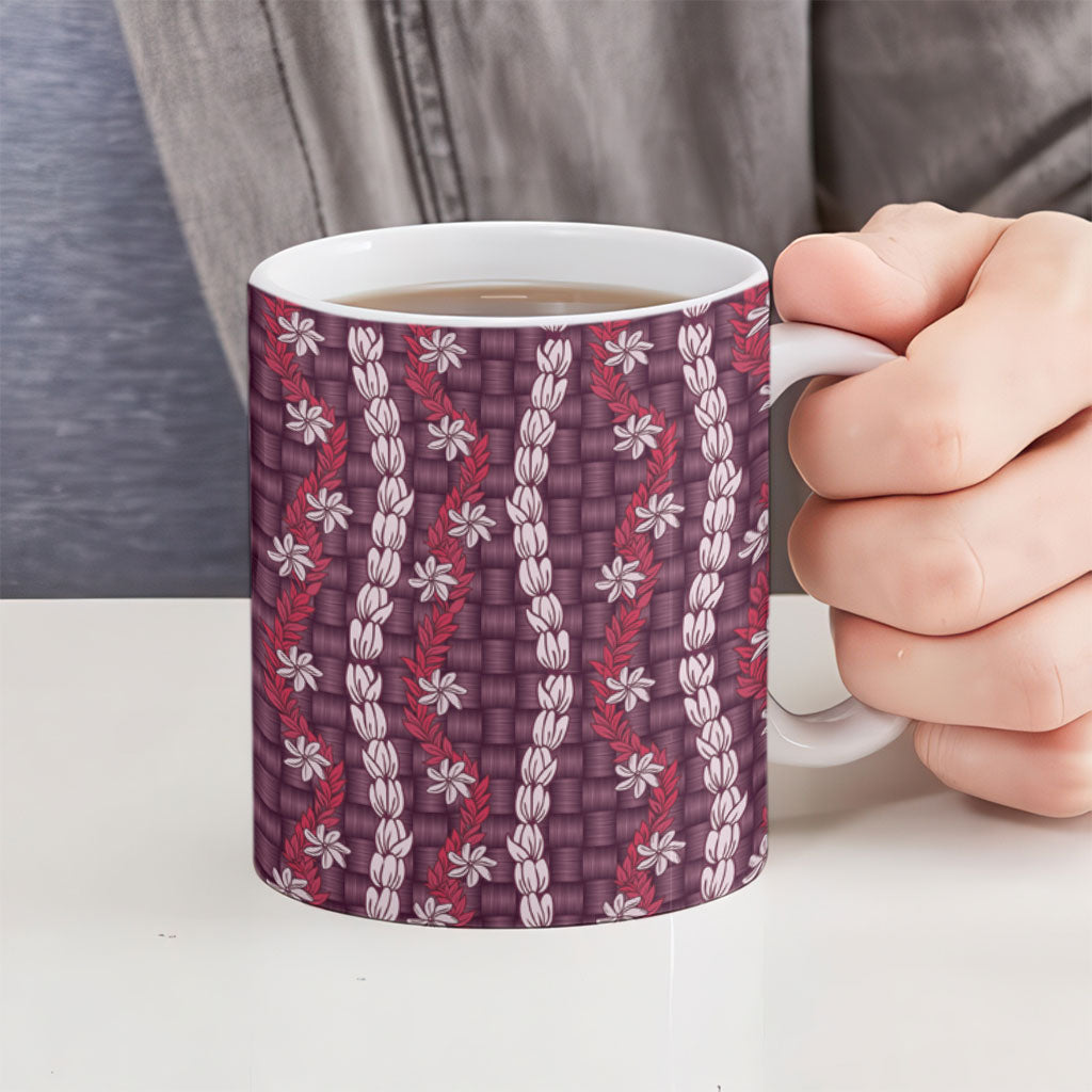 Pikake Maile Tiare Lei Ceramic Mug Akala Lauhala Pattern