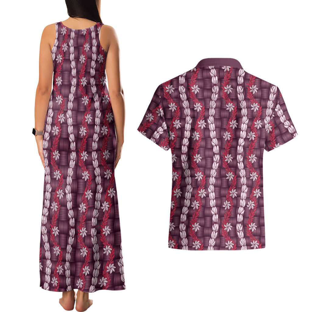 Pikake Maile Tiare Lei Couples Matching Tank Maxi Dress and Hawaiian Shirt Akala Lauhala Pattern LT01 - Polynesian Pride