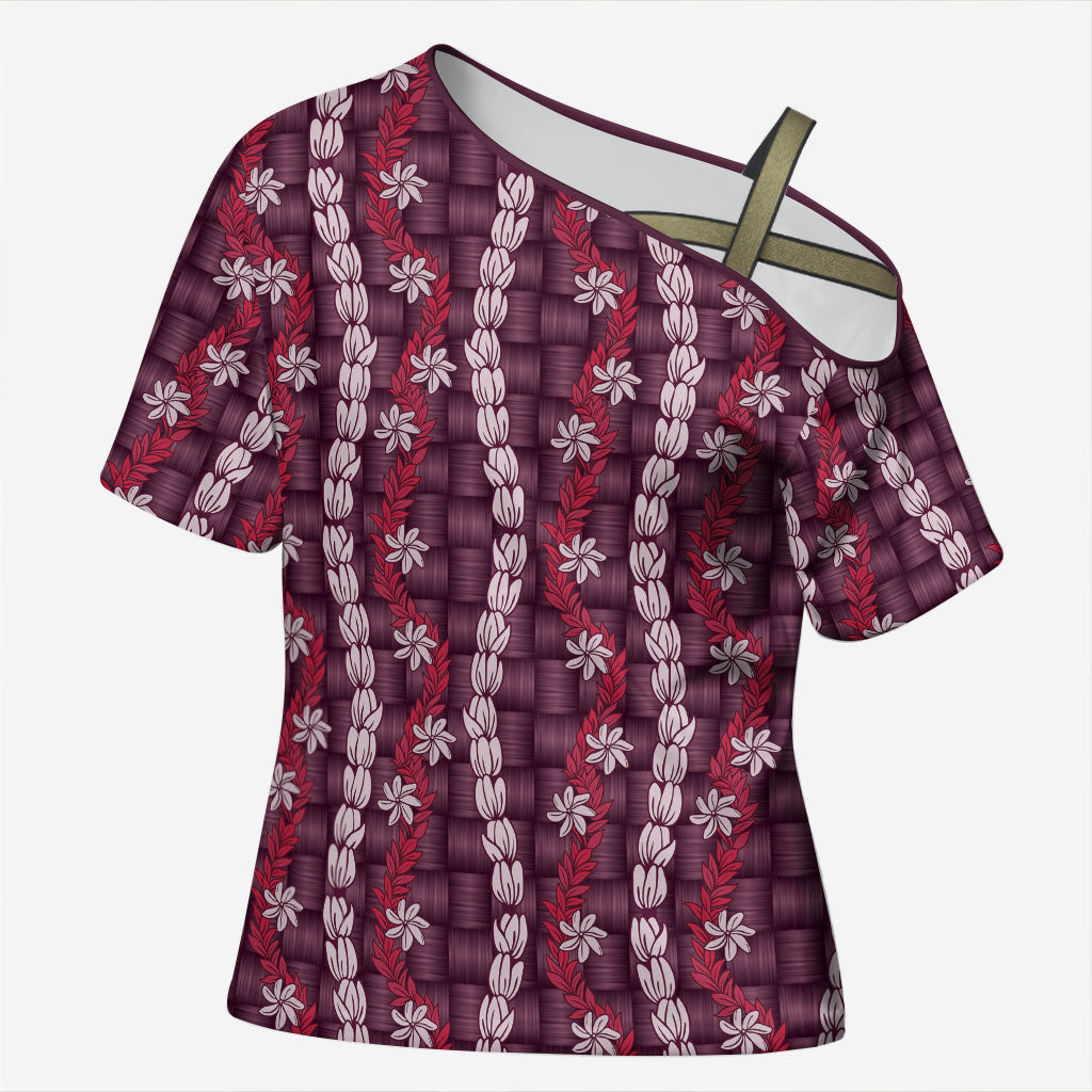 Pikake Maile Tiare Lei Cross Shoulder Shirt Akala Lauhala Pattern