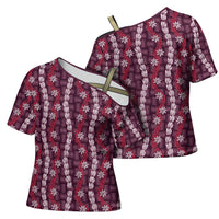 Pikake Maile Tiare Lei Cross Shoulder Shirt Akala Lauhala Pattern