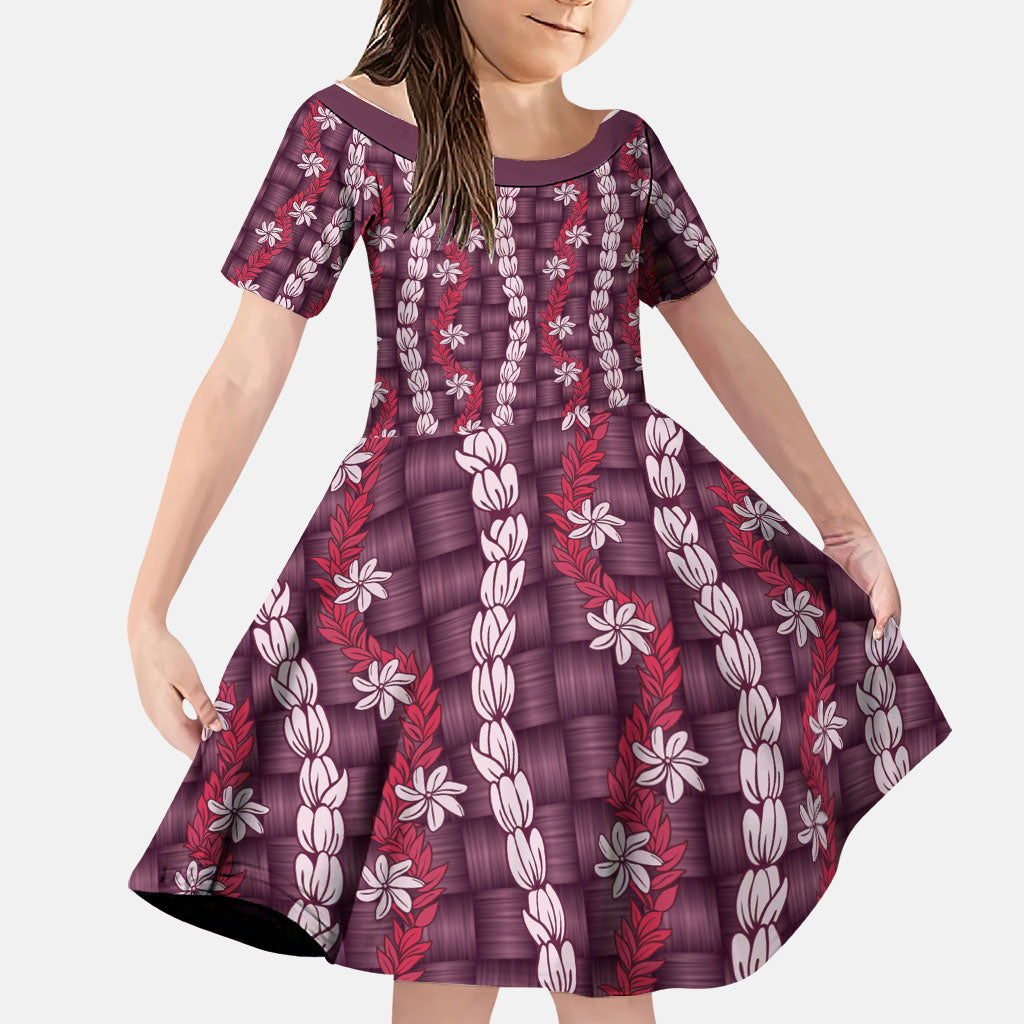 Pikake Maile Tiare Lei Family Matching Off Shoulder Maxi Dress and Hawaiian Shirt Akala Lauhala Pattern