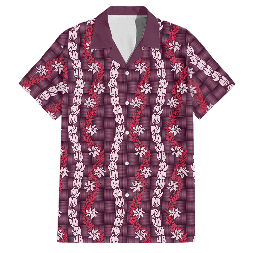 Pikake Maile Tiare Lei Family Matching Off Shoulder Short Dress and Hawaiian Shirt Akala Lauhala Pattern