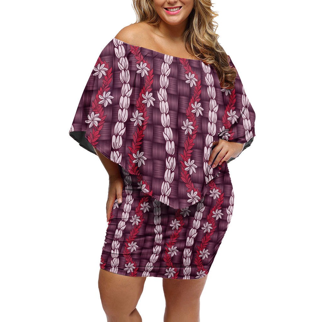 Pikake Maile Tiare Lei Family Matching Off Shoulder Short Dress and Hawaiian Shirt Akala Lauhala Pattern