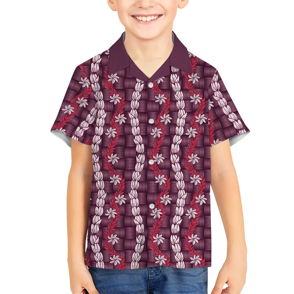 Pikake Maile Tiare Lei Family Matching Off Shoulder Short Dress and Hawaiian Shirt Akala Lauhala Pattern
