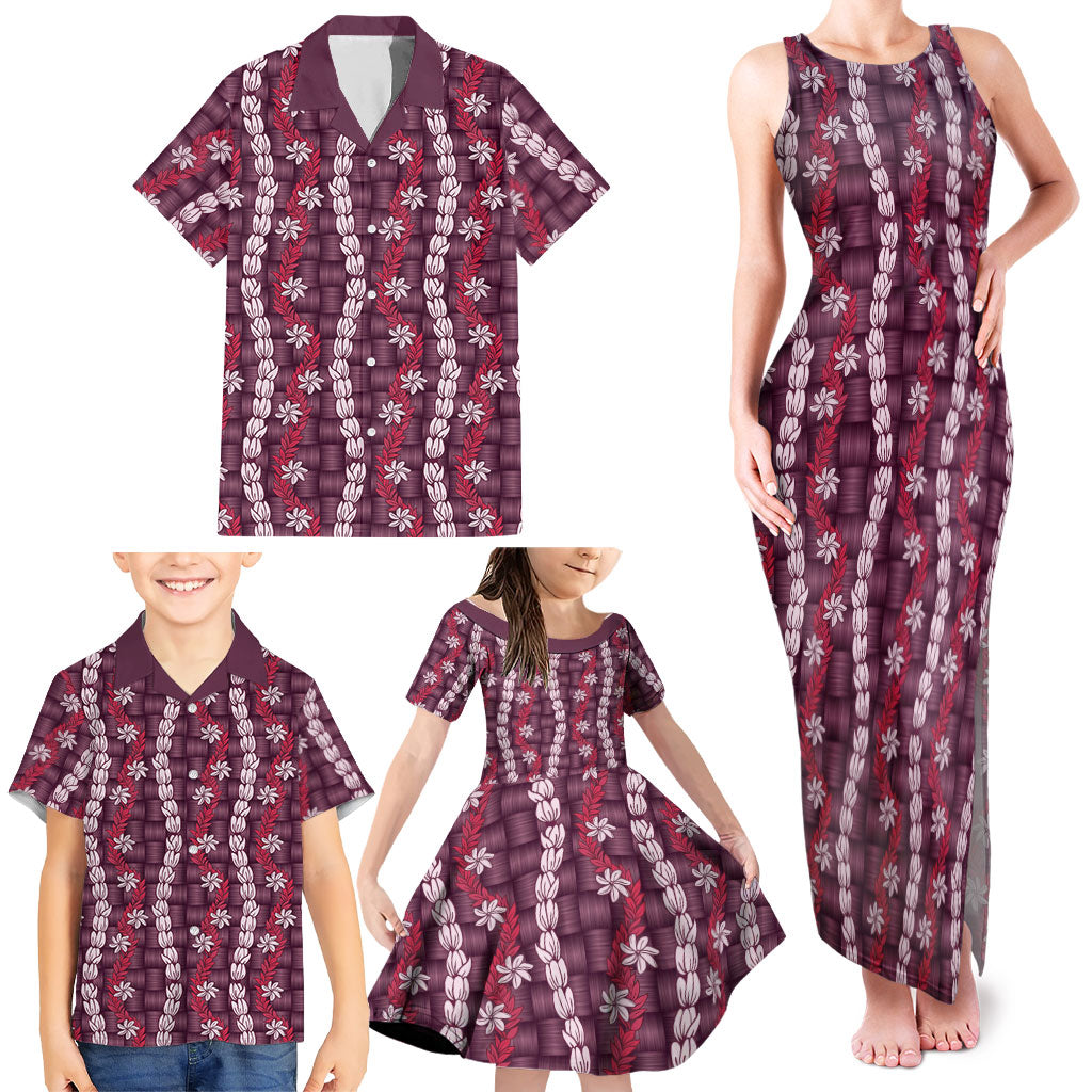Pikake Maile Tiare Lei Family Matching Tank Maxi Dress and Hawaiian Shirt Akala Lauhala Pattern LT01 - Polynesian Pride
