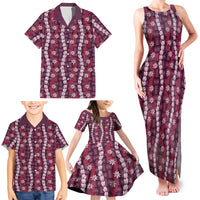 Pikake Maile Tiare Lei Family Matching Tank Maxi Dress and Hawaiian Shirt Akala Lauhala Pattern