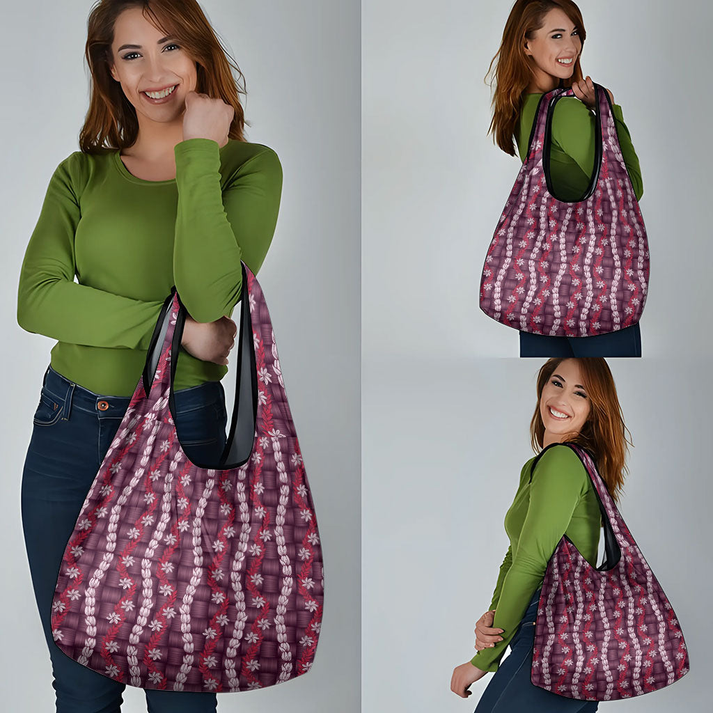 Pikake Maile Tiare Lei Grocery Bag Akala Lauhala Pattern