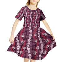 Pikake Maile Tiare Lei Kid Short Sleeve Dress Akala Lauhala Pattern